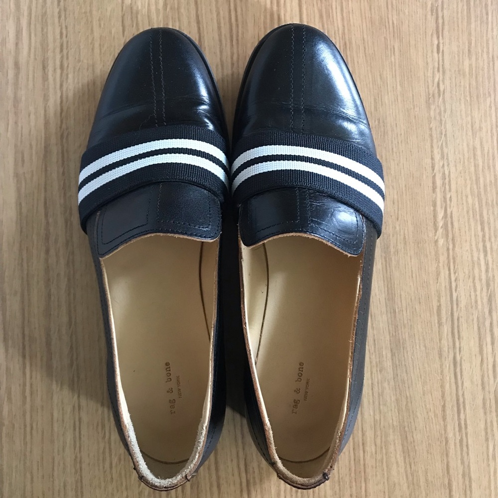 Rag & Bone Black Leather Striped Loafers Size 37